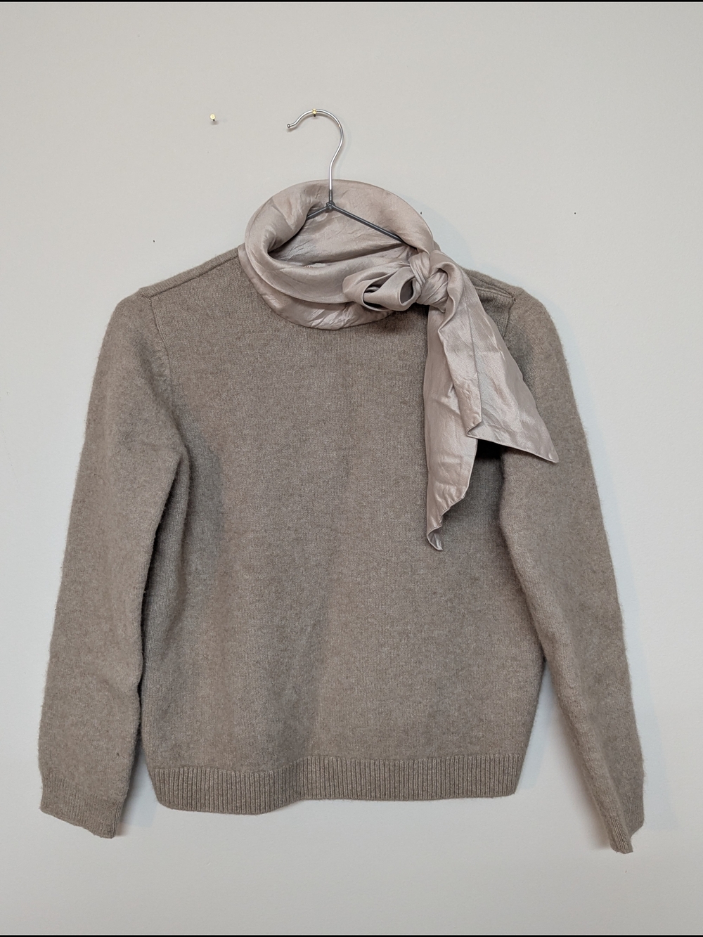 Tory Burch Tan Cashmere Sweater with Silk Necktie